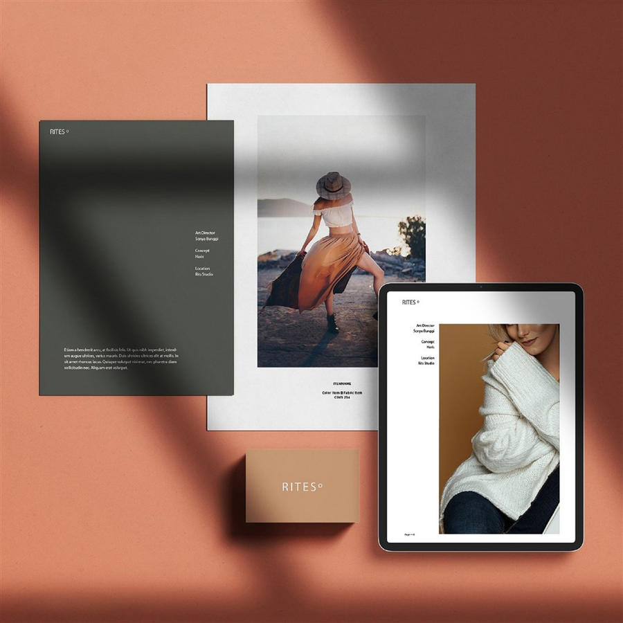 女性时尚品牌vi宣传单平板电脑贴图样机