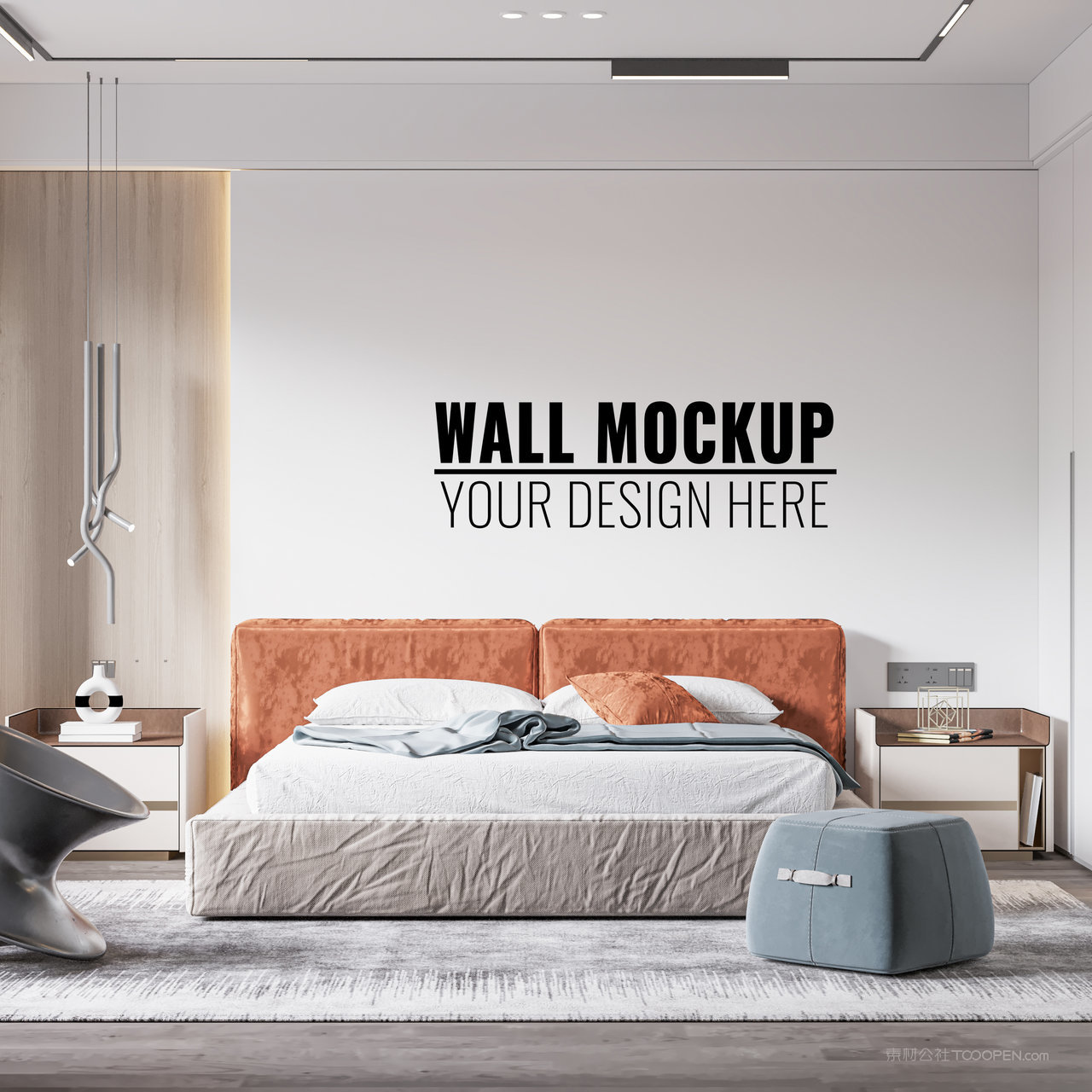 简约大气卧室背景墙贴图样机