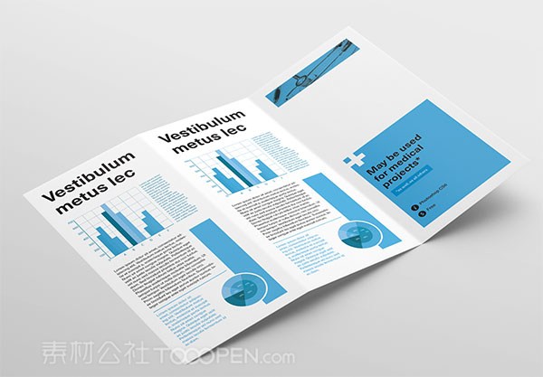 精美蓝色系三折页样机海报