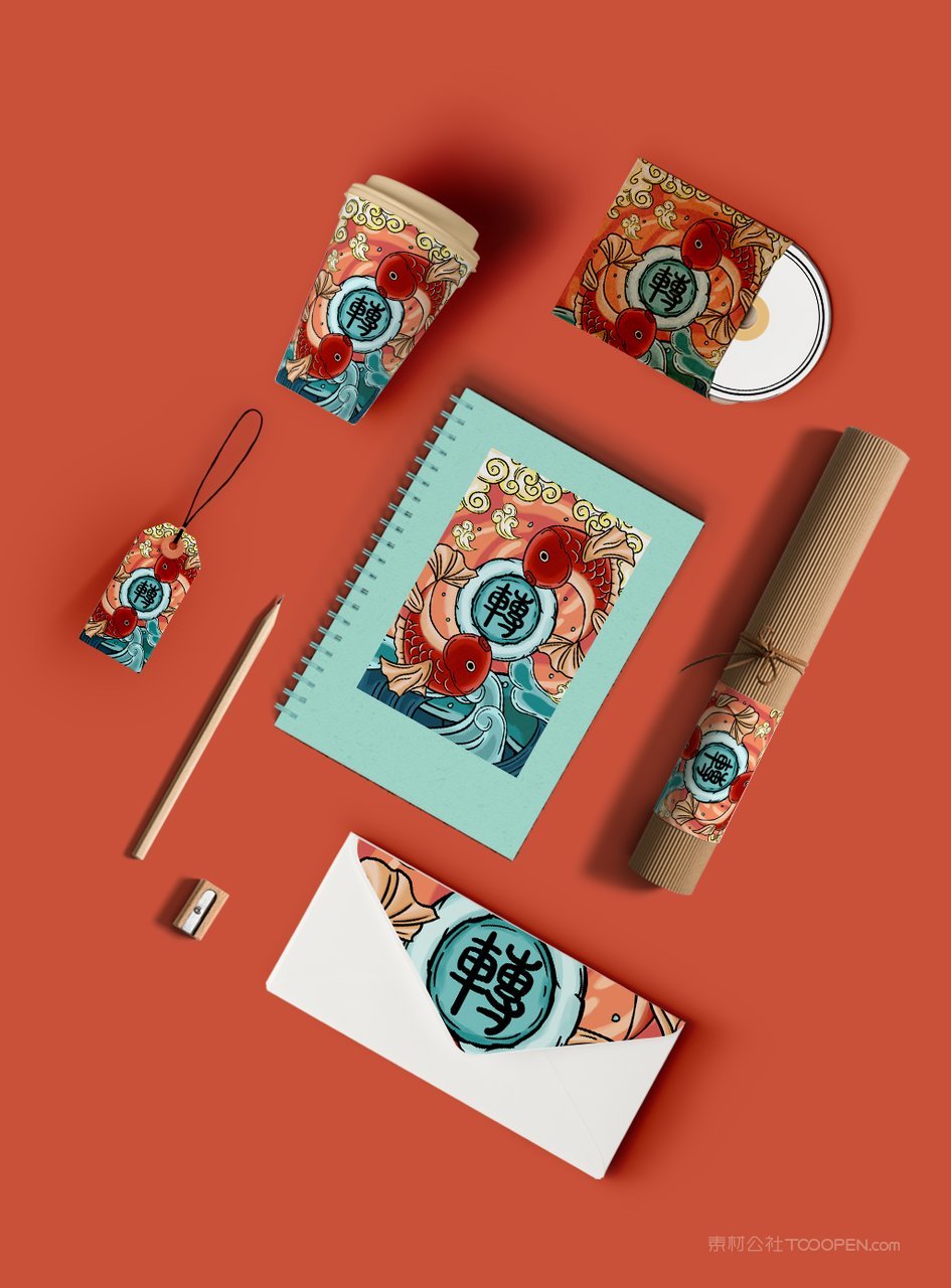 中国红国潮文创照片名信片墙面装饰图样机 (12)