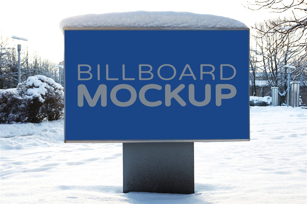 雪后公路户外街头T牌广告牌样机图片下载