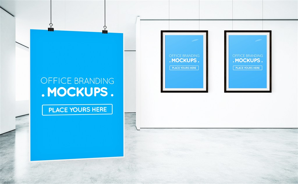 办公室海报广告牌样机模板