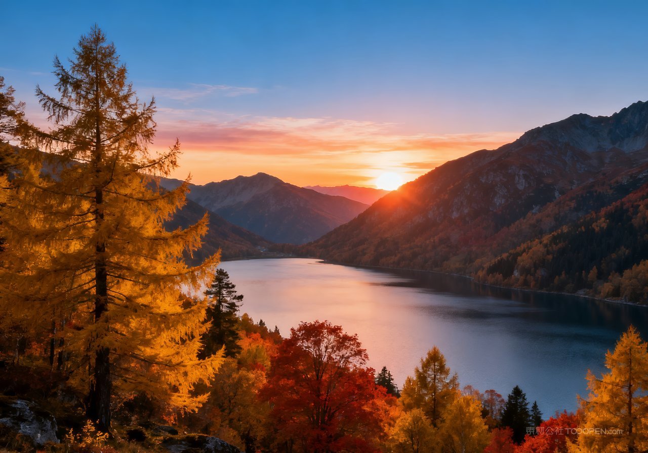 山峰唯美秋季意境天空湖泊山水青山