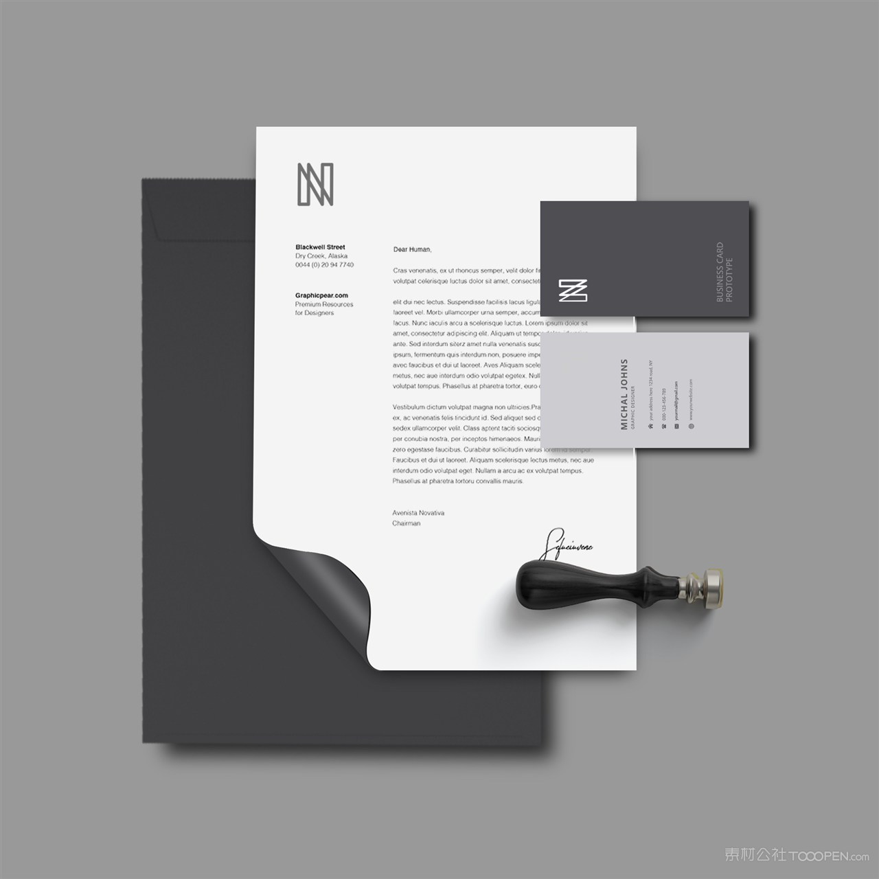 黑色轻奢vi文档名片文件袋印章样机