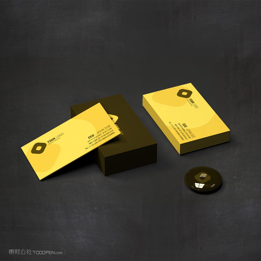 黄色调企业vi名片样机素材