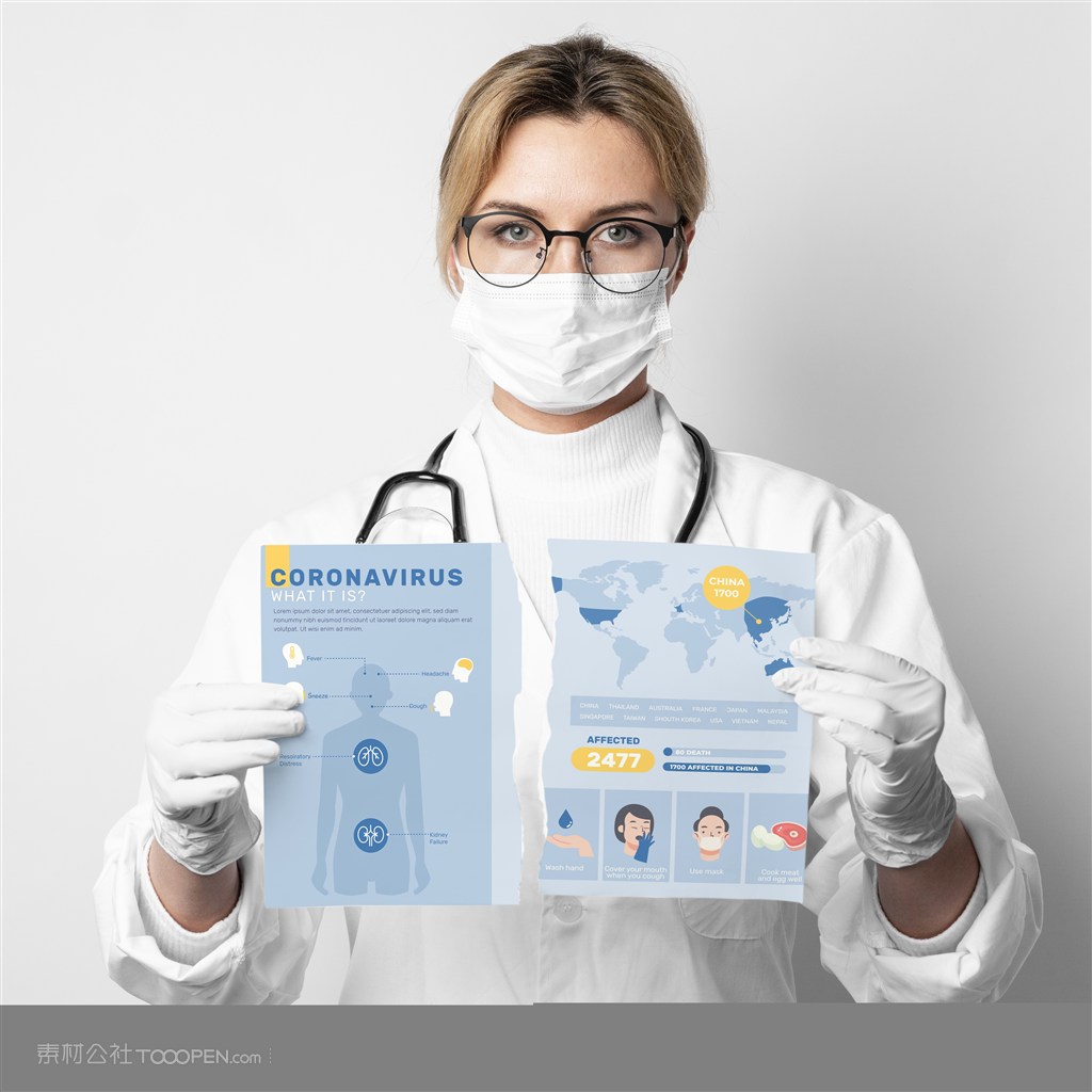 医护人员手拿新冠肺炎宣传单贴图样机