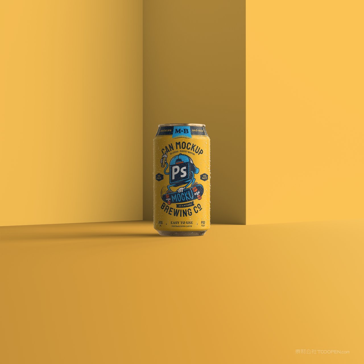 黄色易拉罐可乐瓶饮料包装样机 (4)