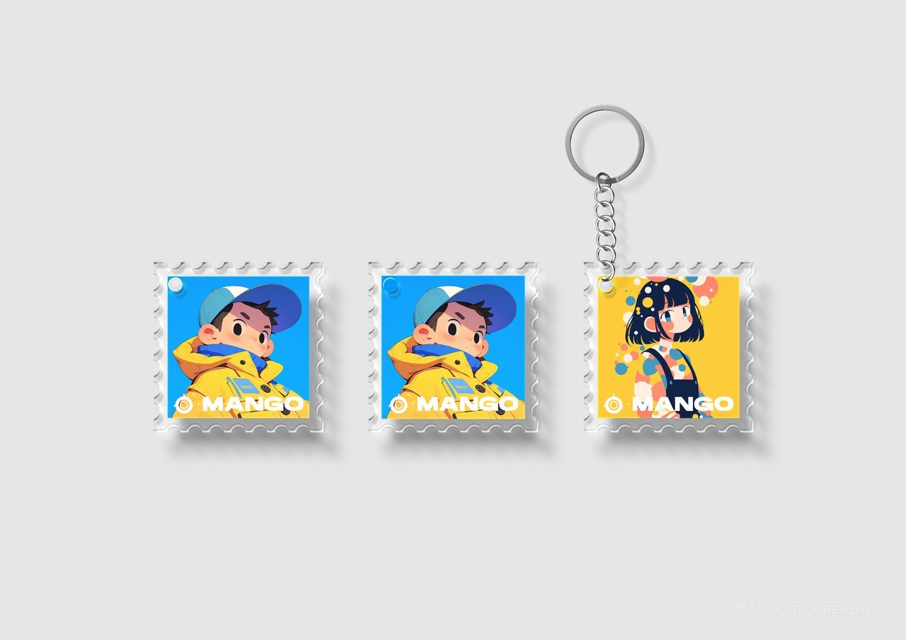【2296期】卡通手绘可爱亚克力邮票钥匙扣样机 (6)