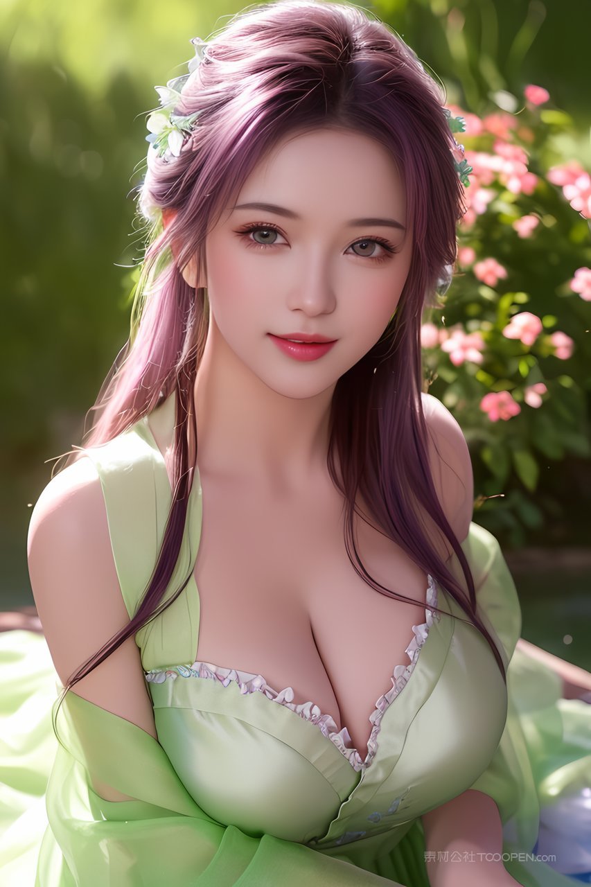 淡绿色古风装ai性感美女户外艺术写真壁纸