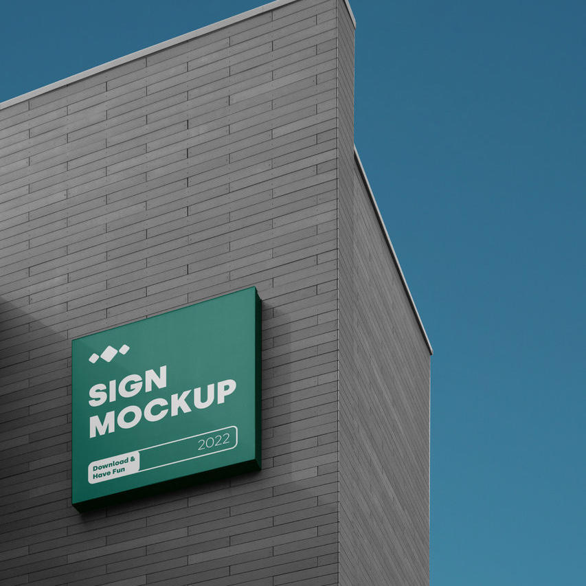 简约现代建筑墙面上的广告样机户外广告模型样机