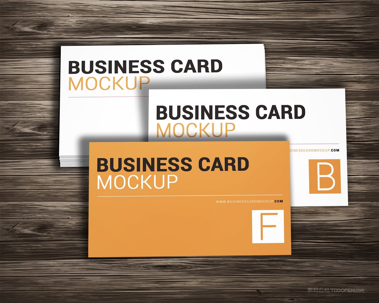 黄色英文名片木质背景贴图样机 (4)