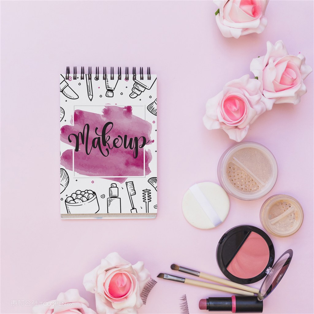 彩妆旁边的笔记本贴图样机