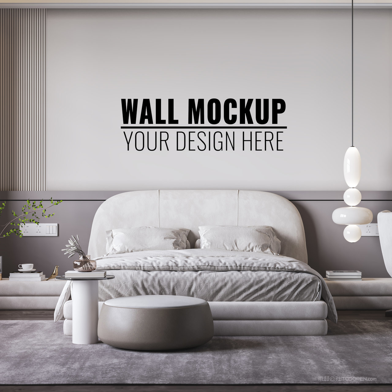 室内轻奢卧室背景墙贴图样机