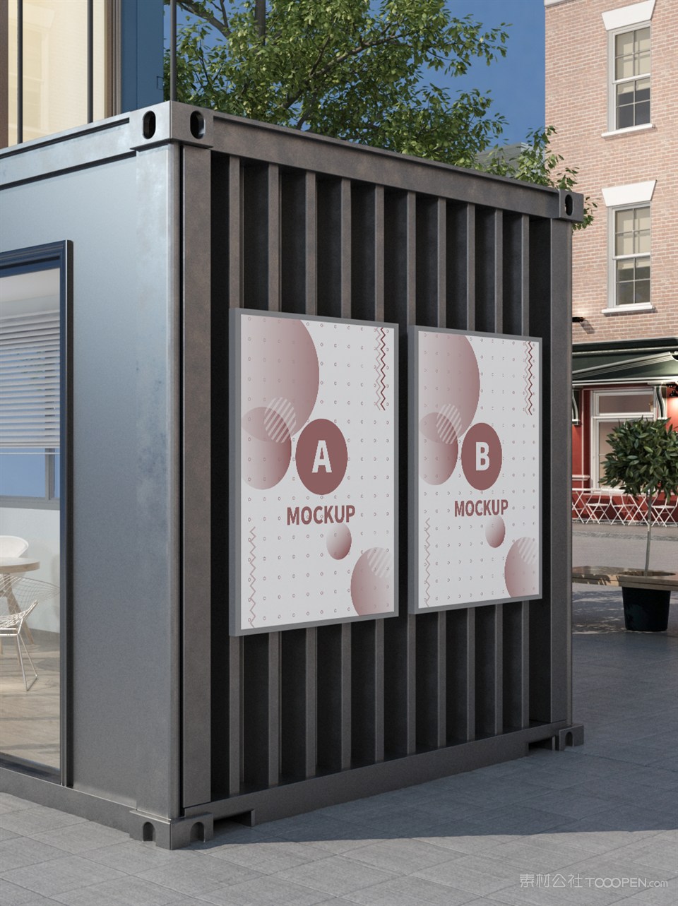 街道场景多张海报效果样机