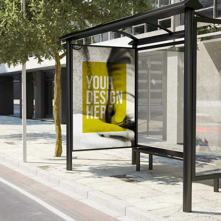 公交车站广告海报样机
