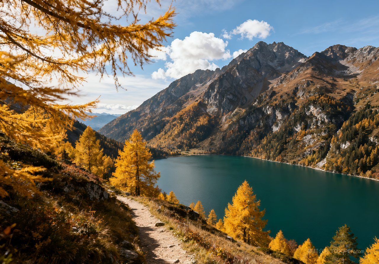 湖泊意境唯美山水山峰青山秋天天空