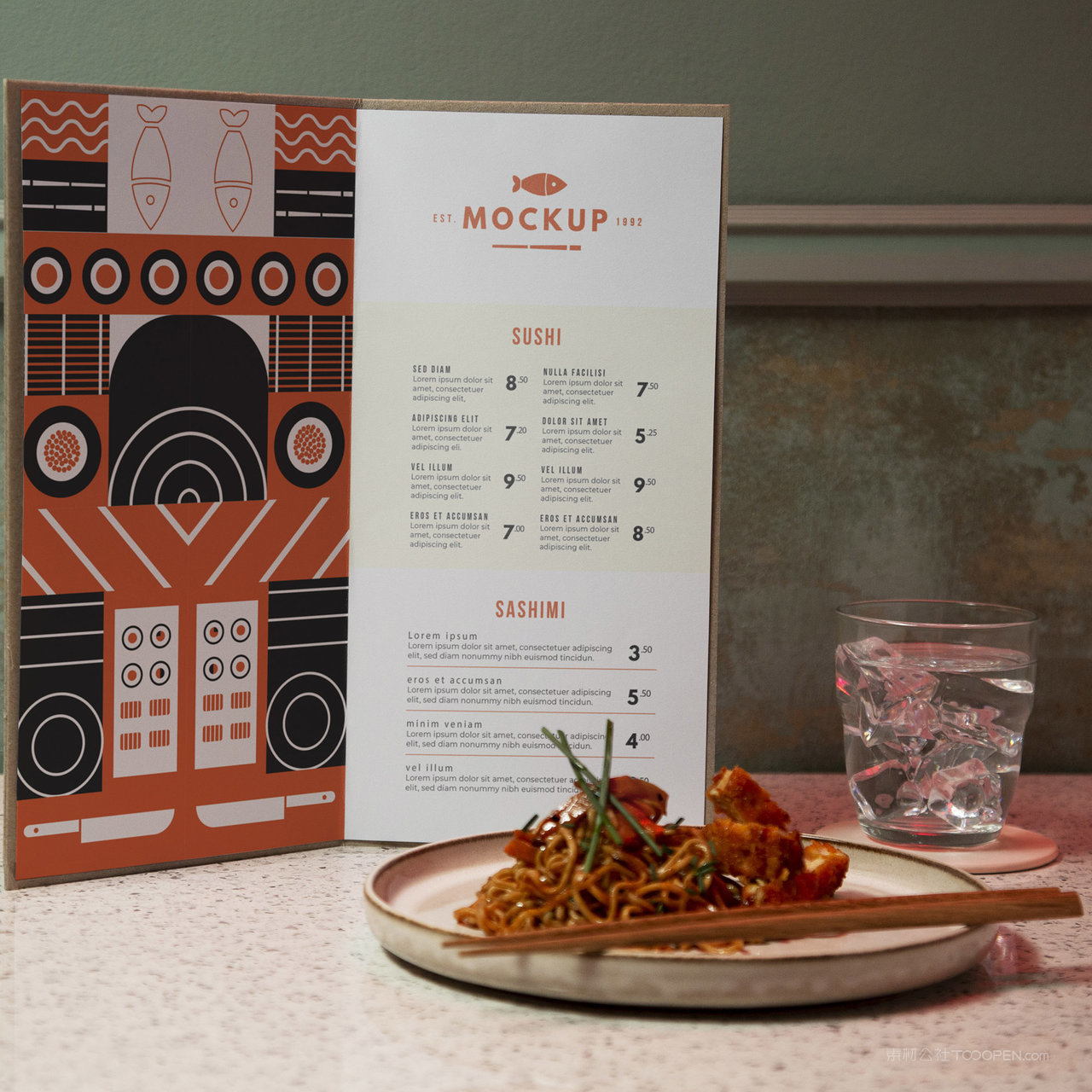 日式餐饮品牌vi折页菜单贴图样机