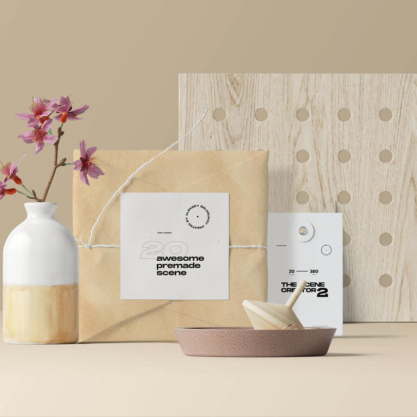 米色背景产品包装包裹样机