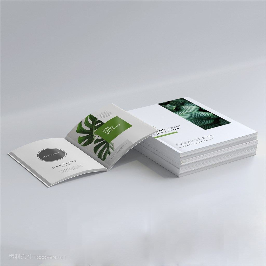 杂志封面和摊开的杂志内页贴图样机