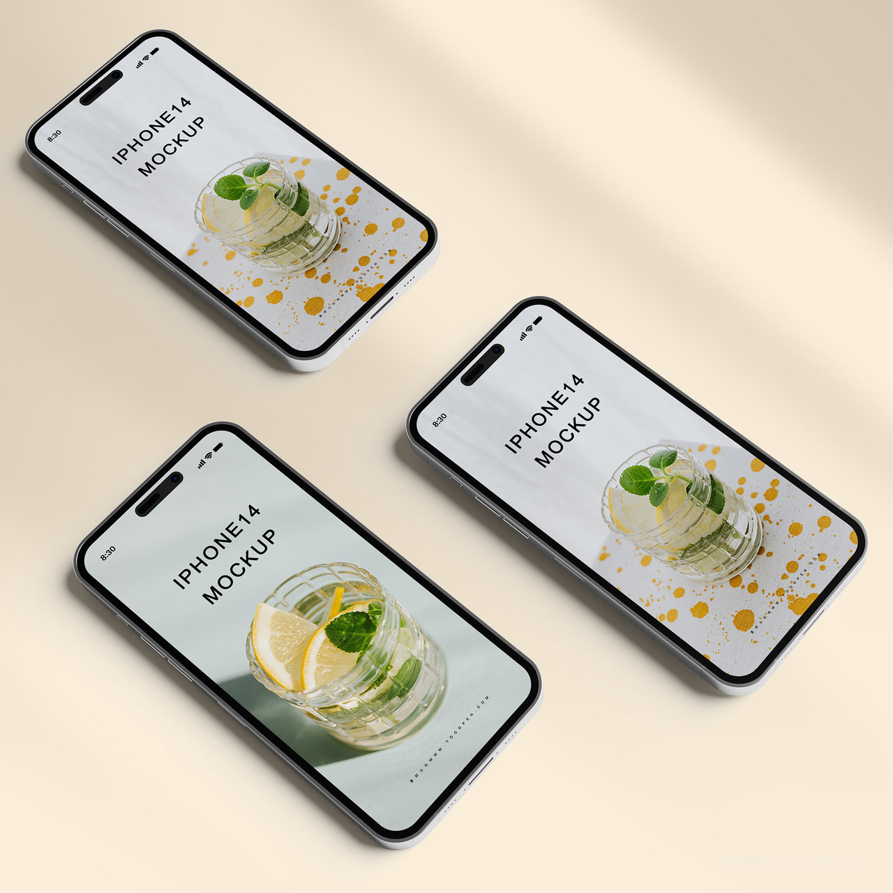 平铺的手机iPhone14贴图样机