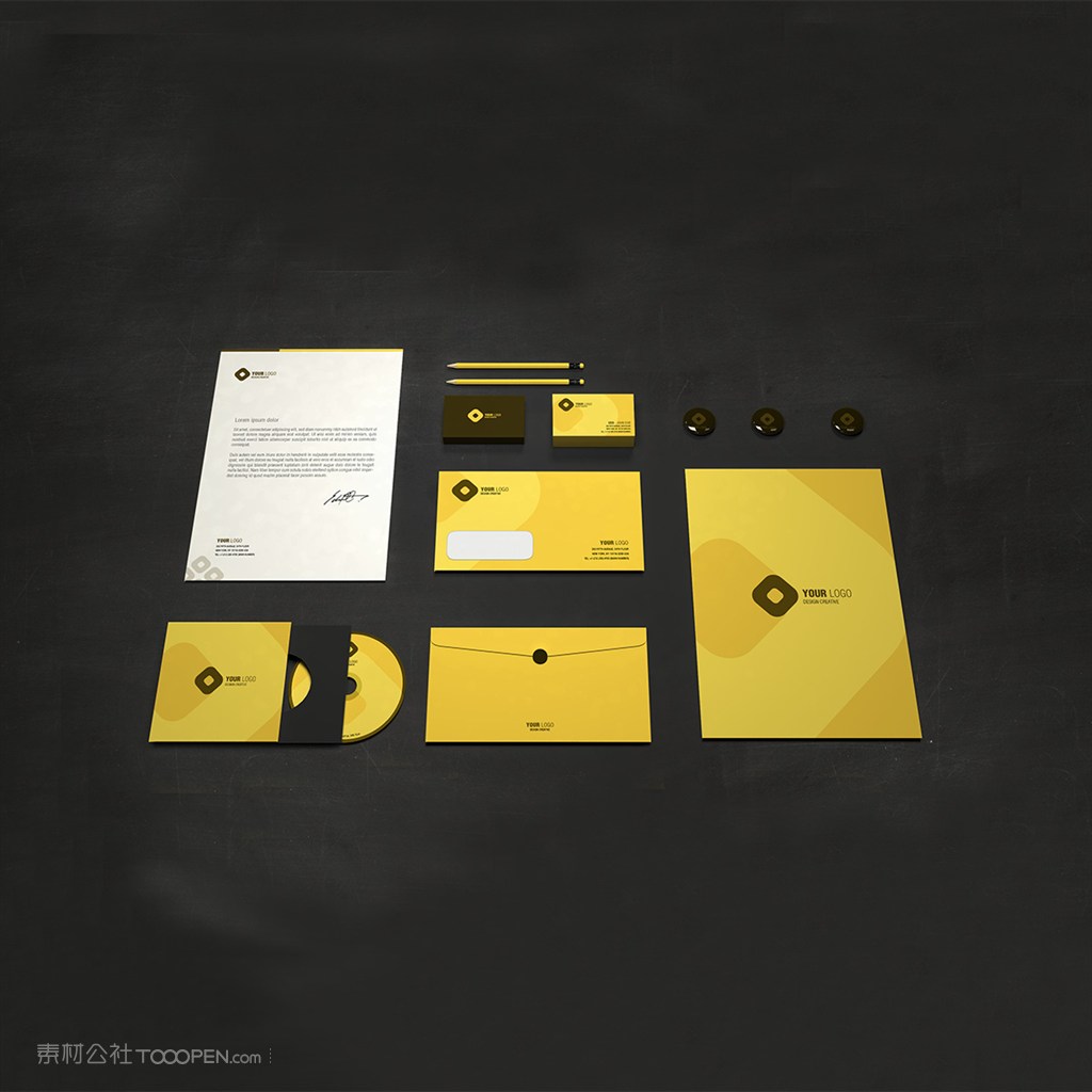 黄色调企业vi样机贴图