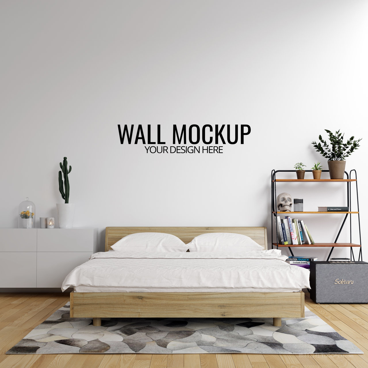 卧室室内背景墙贴图样机