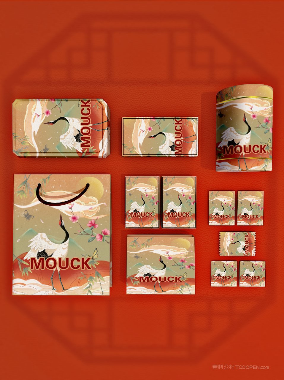 中国红国潮文创贺岁年货红色礼盒样机 (47)