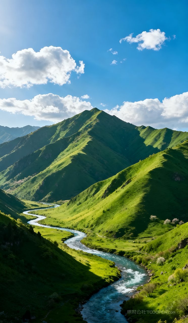意境天空春天唯美山水风景河流山峰自然
