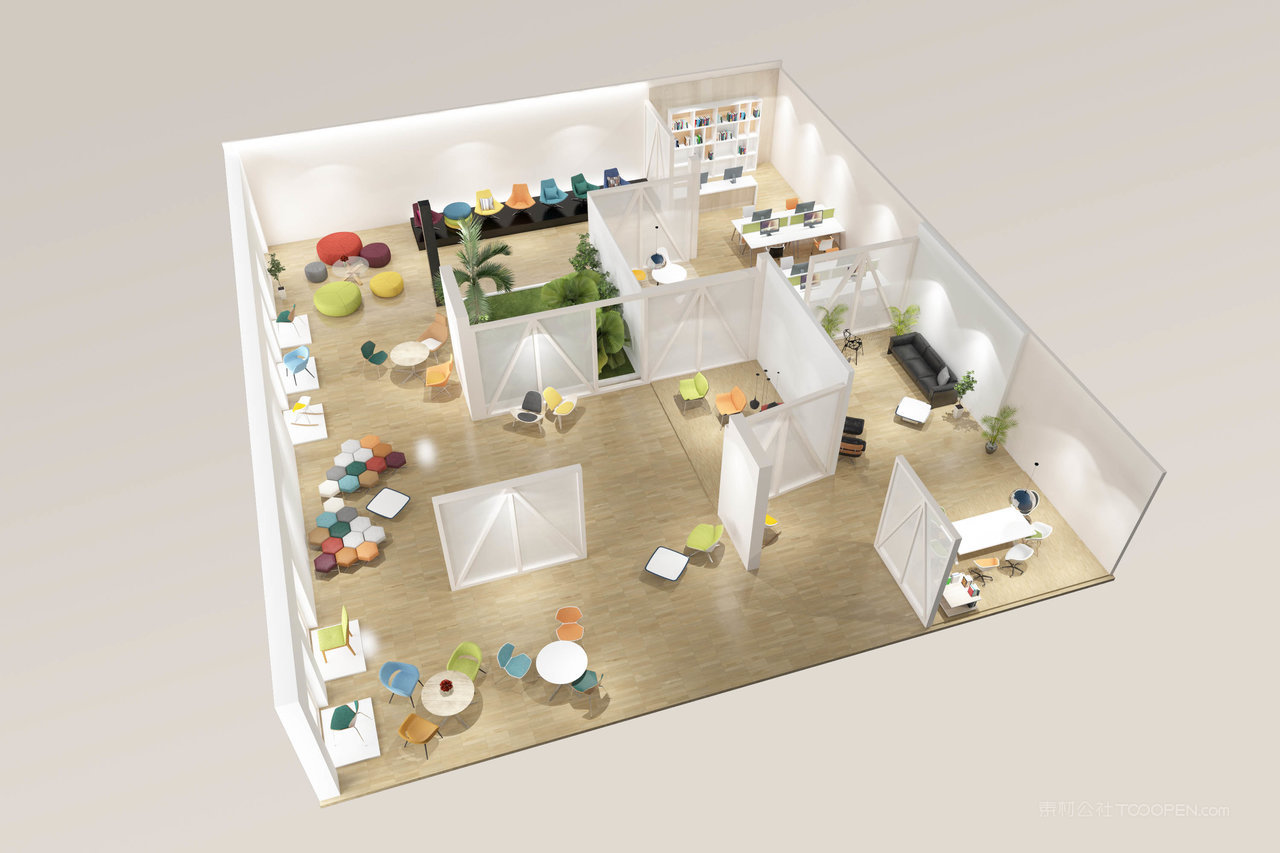 办公室平面效果图场景样机