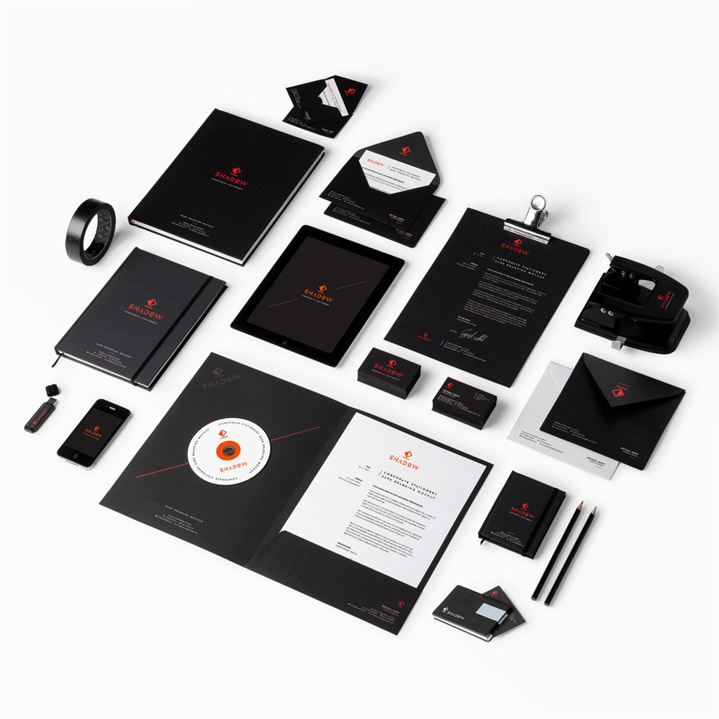 精美黑色调高档VI设计系统贴图样机
