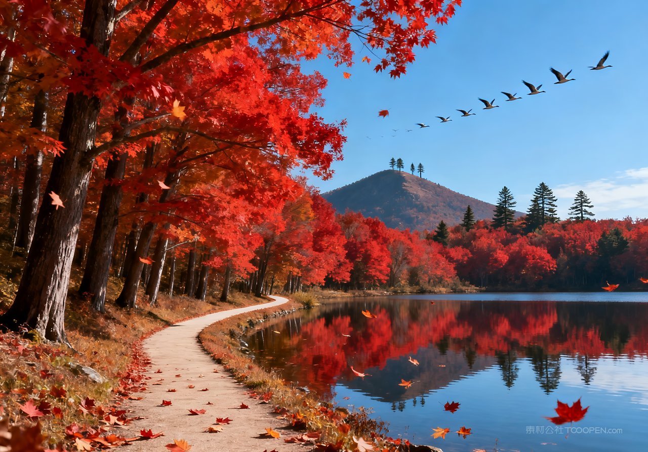 秋天唯美山峰天空意境湖泊山水