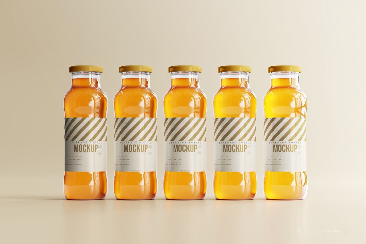 五瓶汽水果汁透明瓶子样机