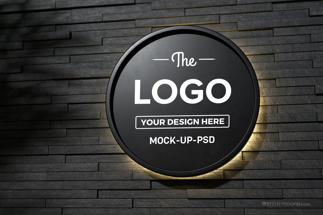 黑色石墙背景墙上的logo样机形象墙logo样机