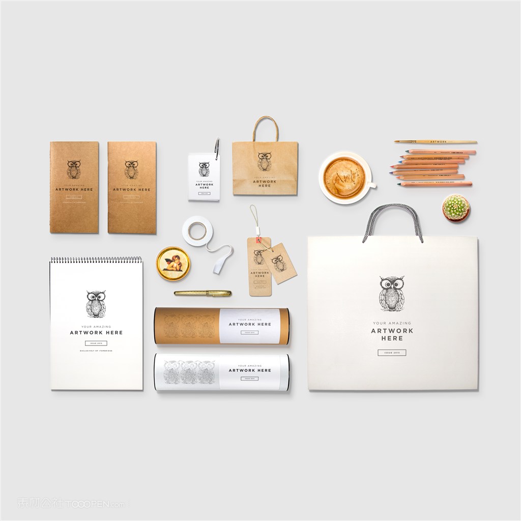 手提袋素描本圆筒包装标签笔记本纸样手册样机