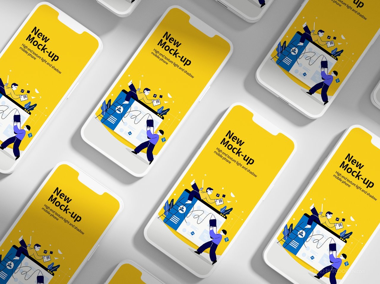 卡通工作插画黄色手机屏app界面ui样机 (10)