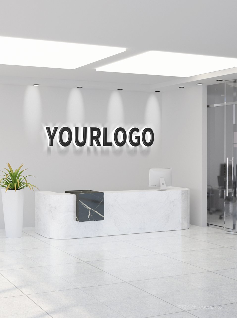 白色简洁前台形象墙logo标志样机前台样机 (14)