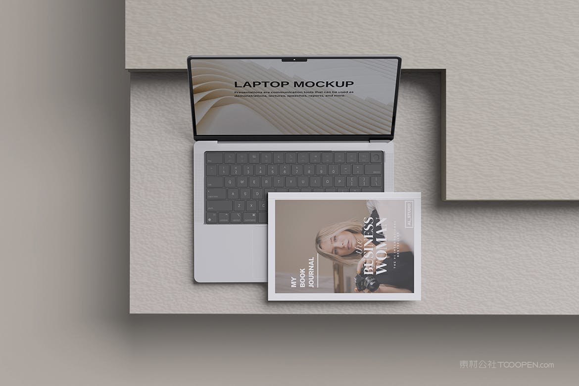 笔记本电脑和杂志样机