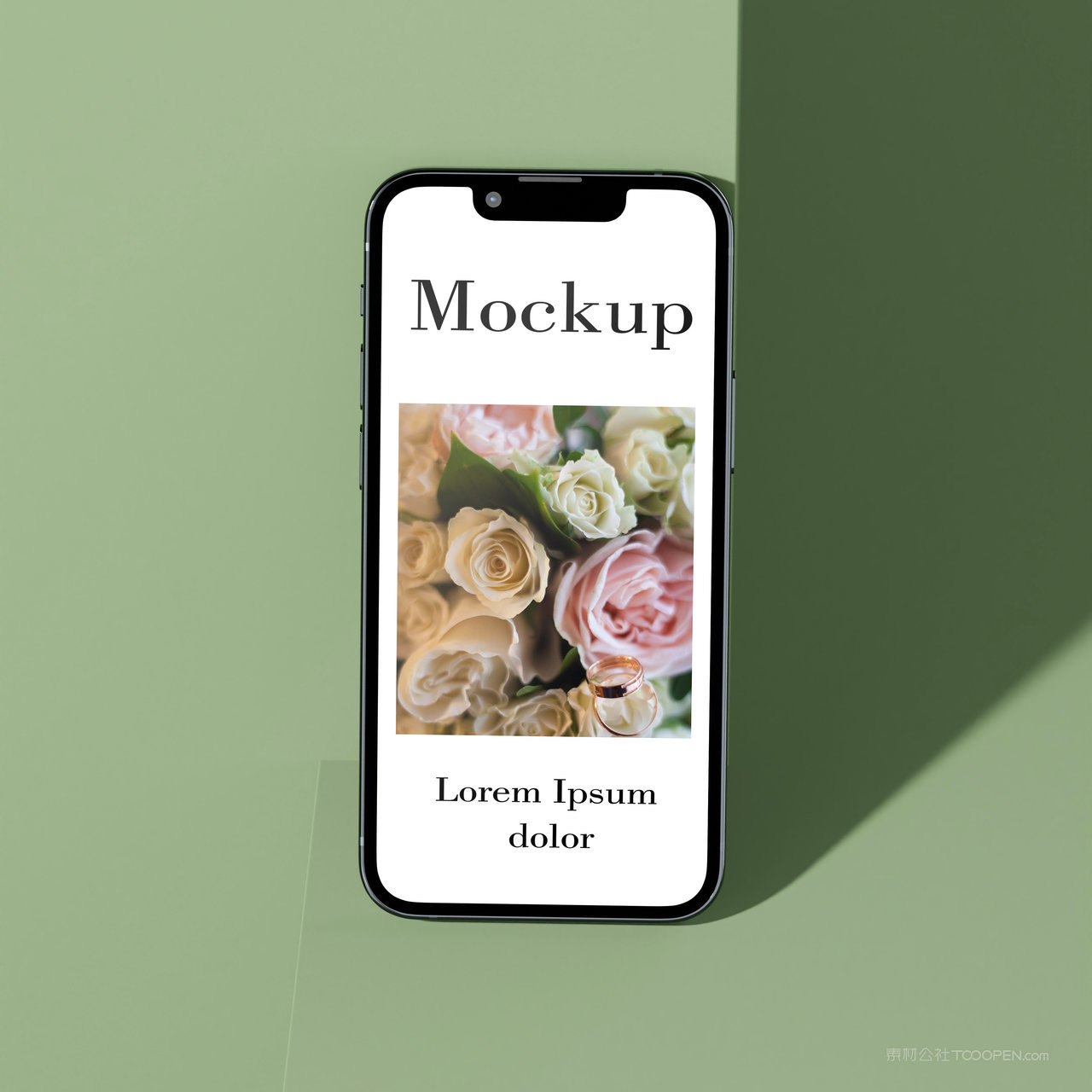 靠在绿色墙上的手机iPhone贴图样机