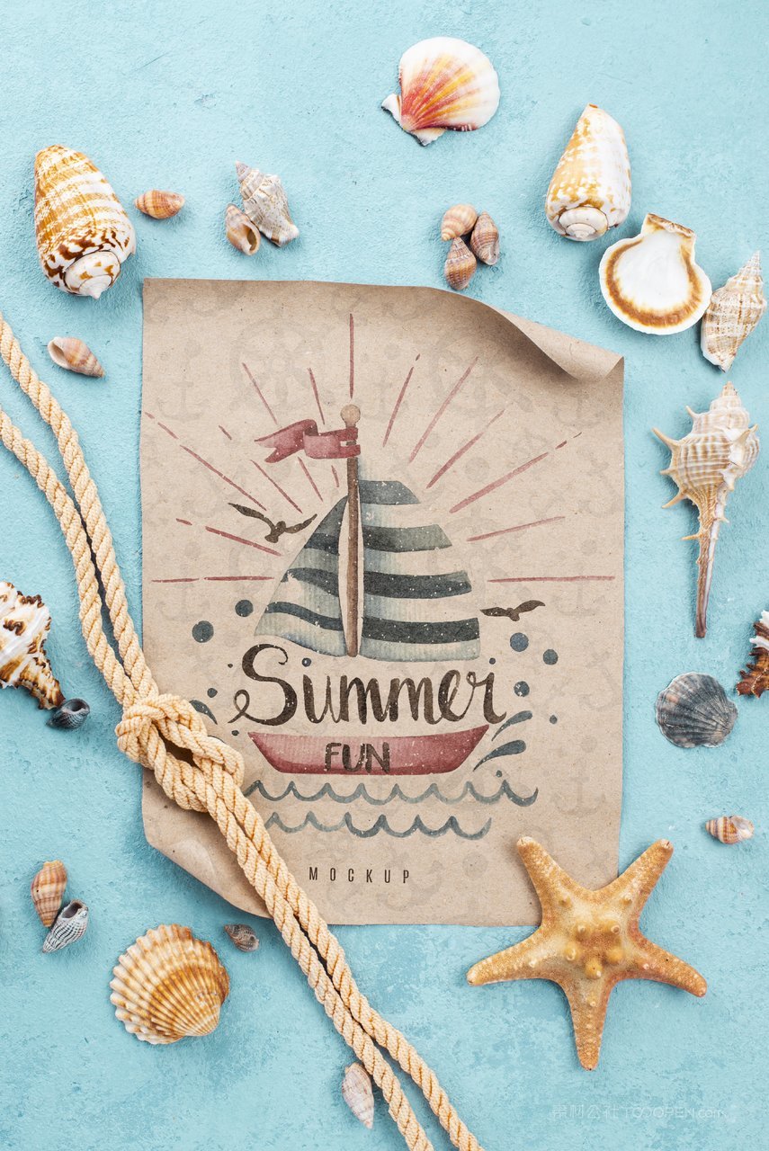 复古海滩纸张海报样机 (4)