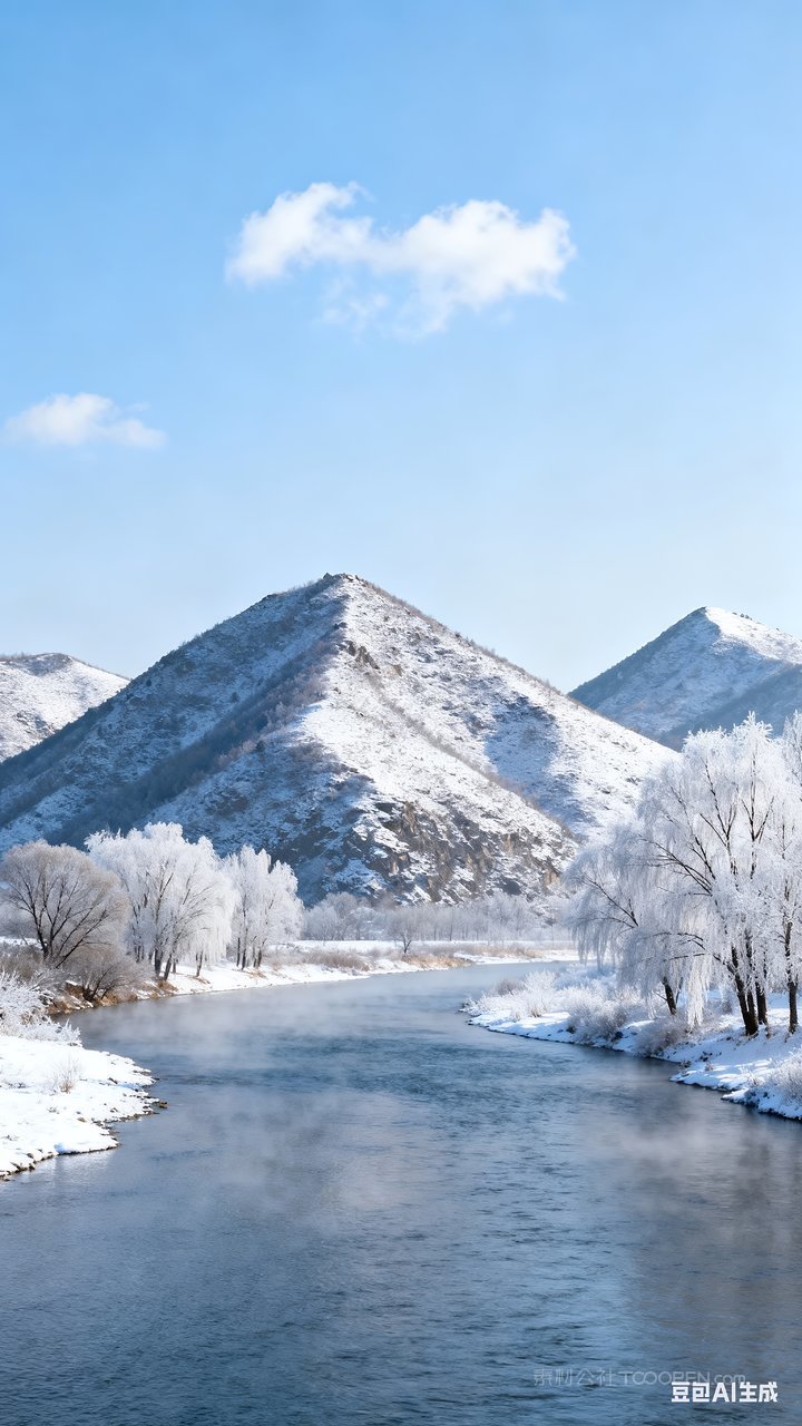 唯美冬天风景雪景山水山峰河流冬季雪山