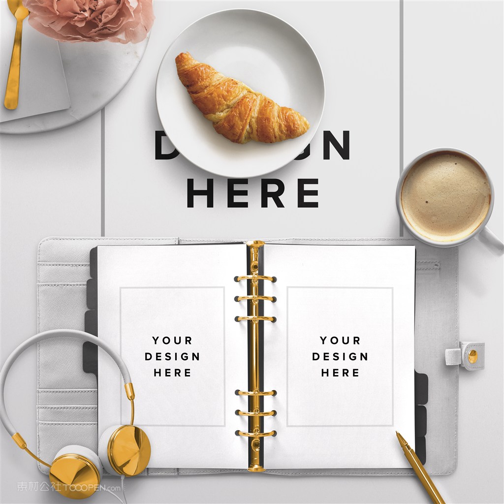 带有会议议程的早餐桌面贴图样机