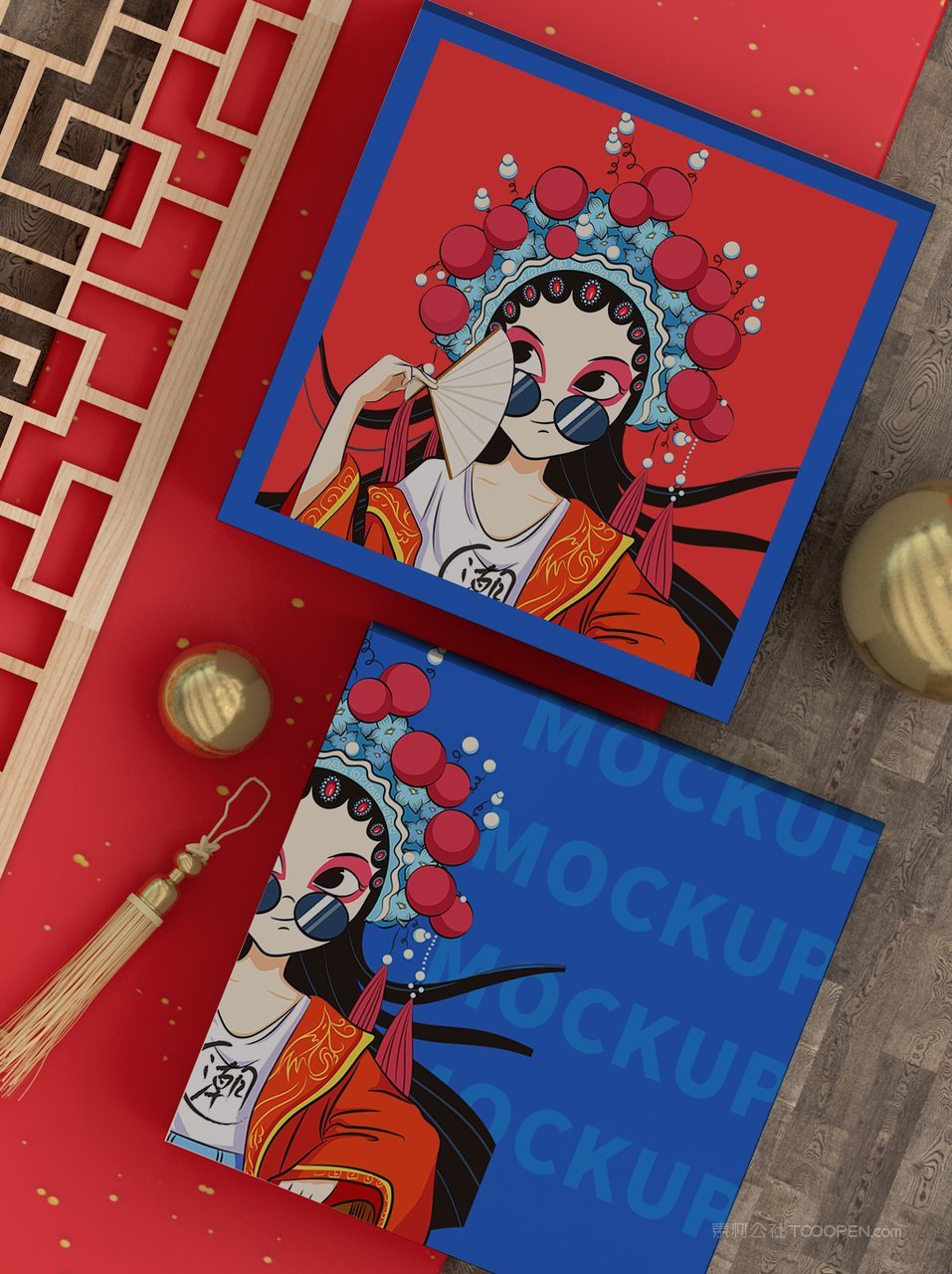 中国红国潮戏曲文创贺岁年货精品礼盒样机