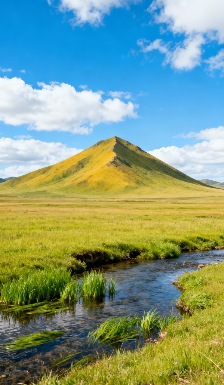 天空景观自然云彩蓝天草原唯美风景草地景色