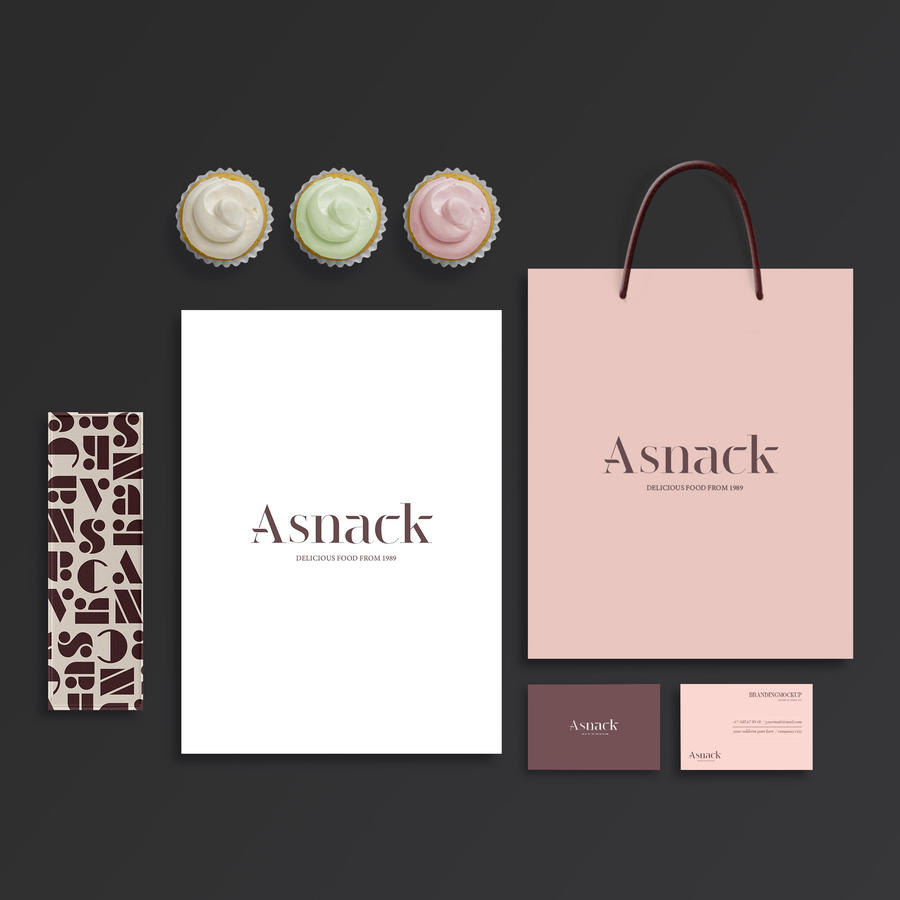 甜品店VI手提袋名片包装盒贴图样机