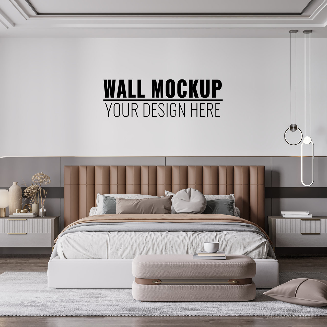 卧室背景墙床头背景墙样机