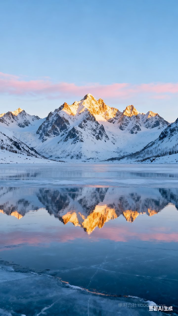 河流冬天冬季雪景唯美雪山山水风景山峰