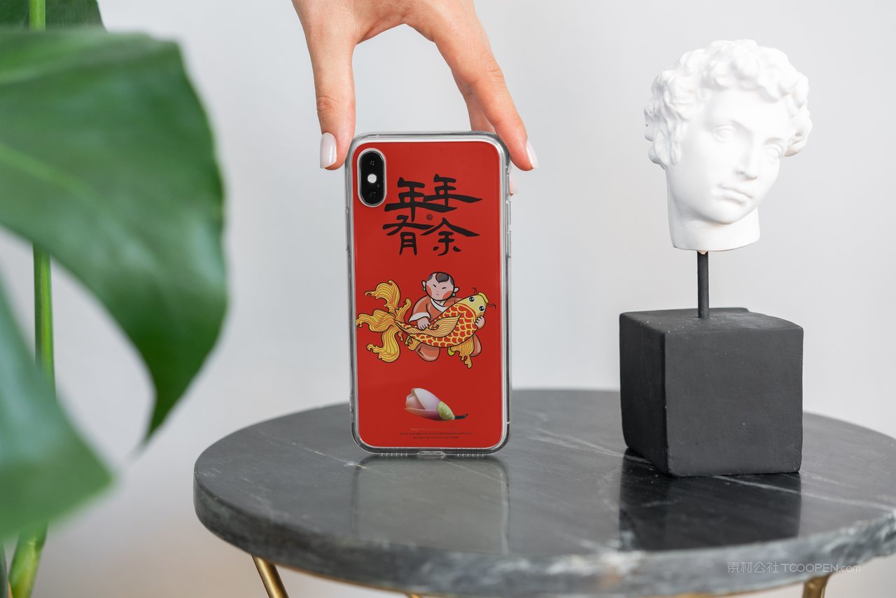 红色年年有余国潮文创手机壳样机  (1)