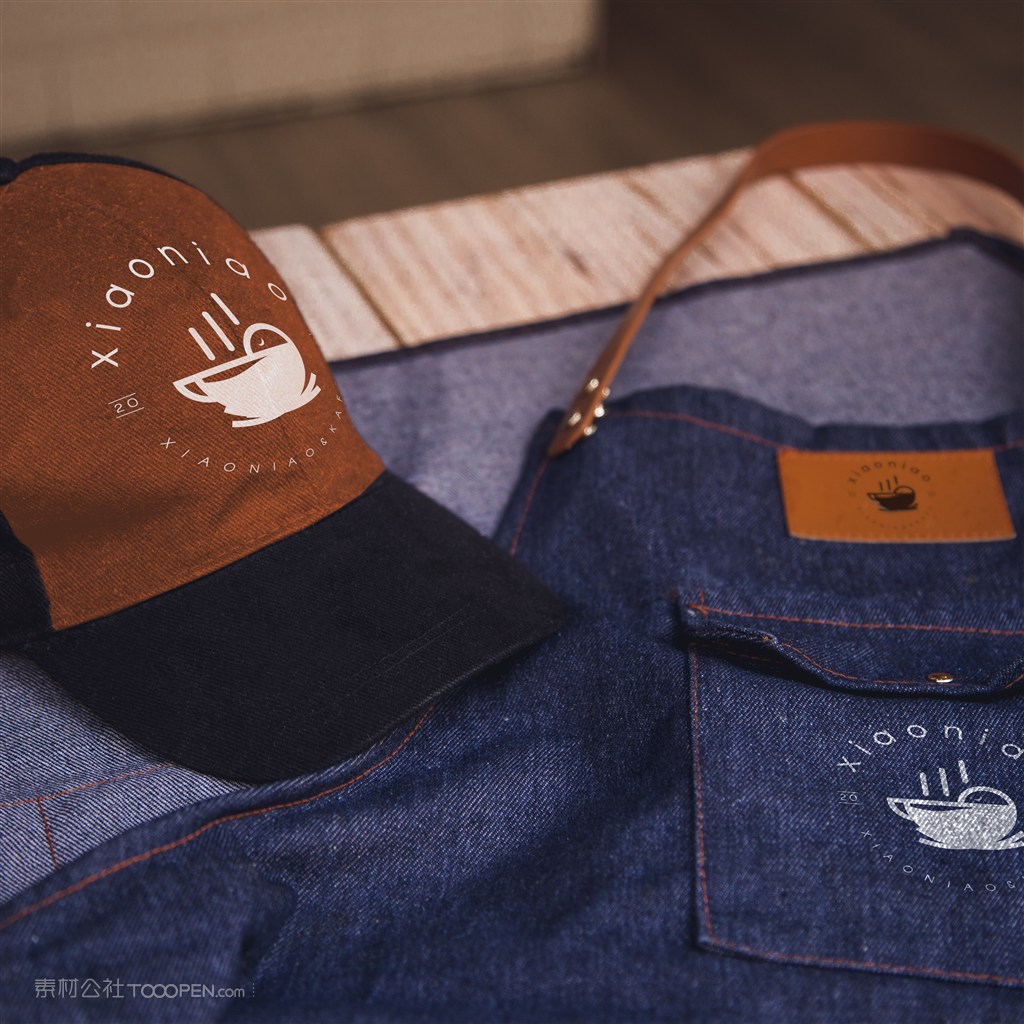 蓝色牛仔工作服帽子贴图样机