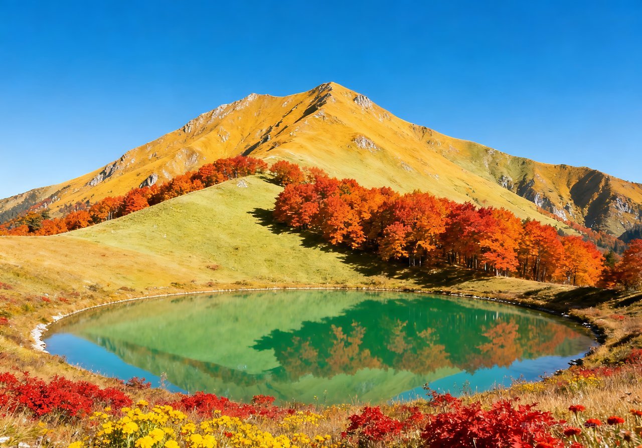 湖泊天空秋天意境山峰唯美山水