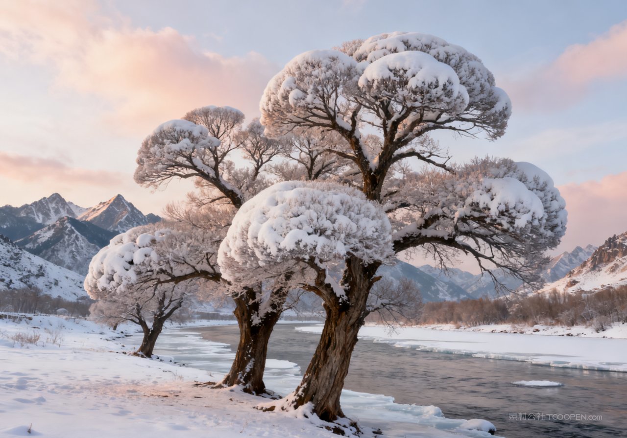 风景山峰山水河流天空冬天冬季雪景